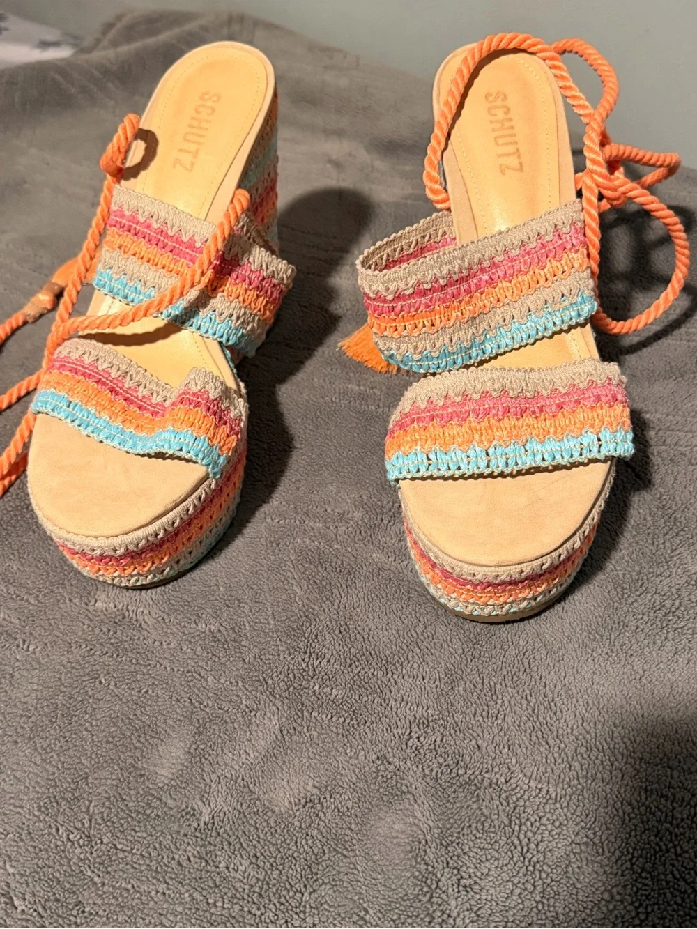 New Schutz Women’s Multicolor Crochet Platform Sandals